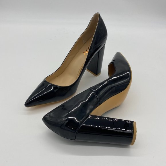 YDN Black Pointed Toe Chunky High Heel Pumps - Picture 5 of 12